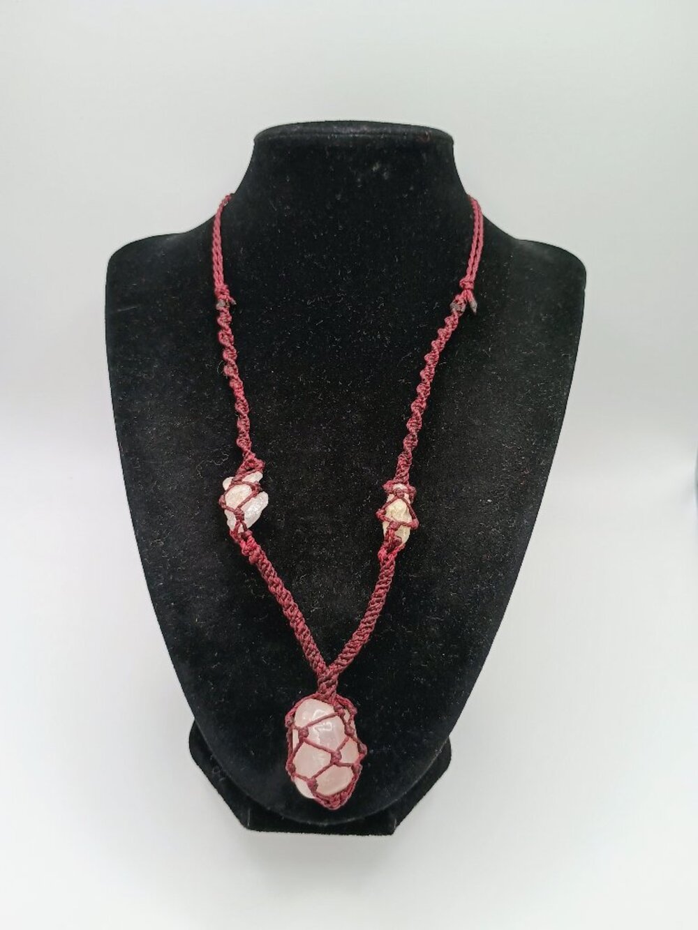 Handmade Macrame Necklace with Rose Quartz